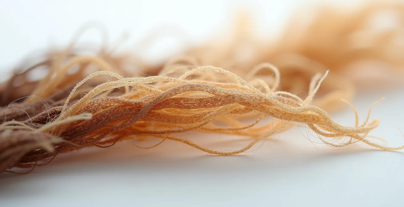 Vue macro détaillée de fibres capillaires naturelles sous différents traitements