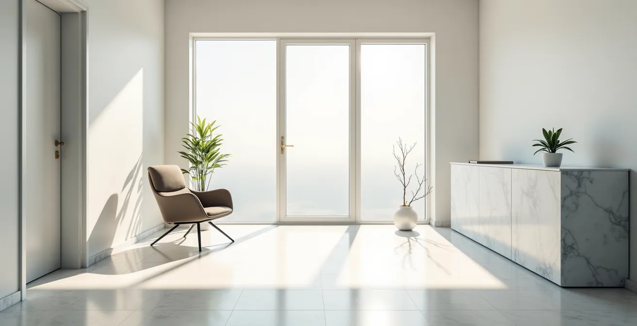 Salon de coiffure moderne avec espace consultation épuré